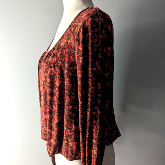 Free People Bodysuit Chocolate Combo Floral Kaya Long Sleeve Bodysuit Size XL - Picture 8 of 14